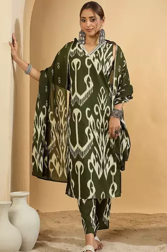 Women Geometric Printed Regular Pure Cotton Kurta with Trousers & With Dupatta