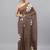 Brown linen printed saree with blouse