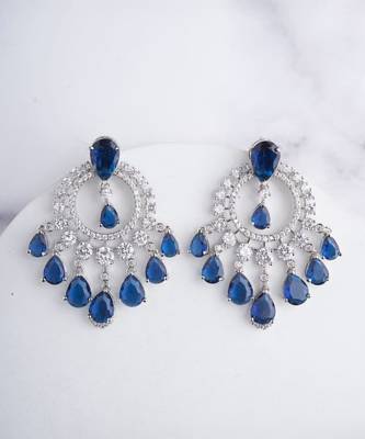 Silver plated blue chandelier drop earrings 1