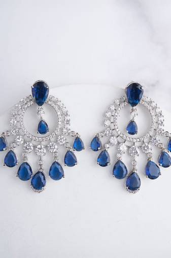 Silver plated blue chandelier drop earrings