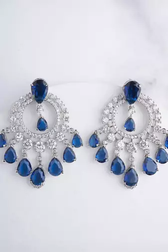 Silver plated blue chandelier drop earrings
