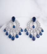 Silver plated blue chandelier drop earrings