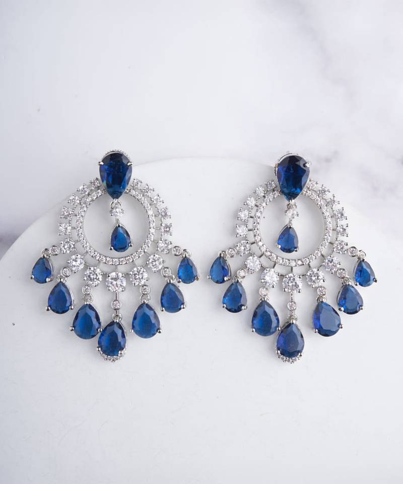 Silver plated blue chandelier drop earrings