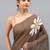 Brown linen printed saree with blouse