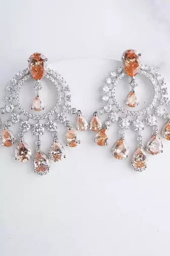 Silver plated light orange chandelier drop earrings