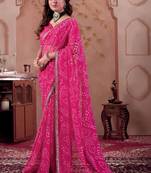 Pink chiffon printed saree with blouse