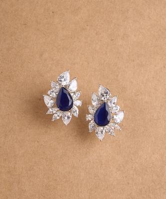 Silver plated navy blue stud earrings 1