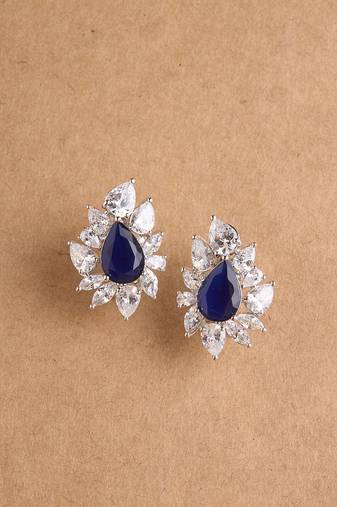 Silver plated navy blue stud earrings