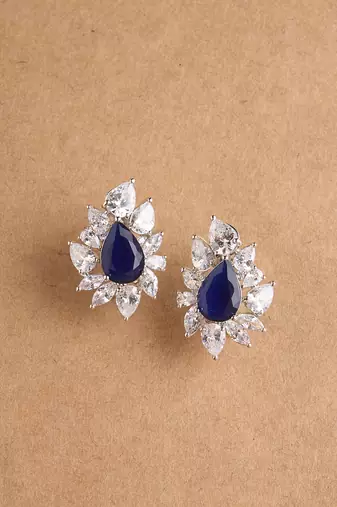 Silver plated navy blue stud earrings