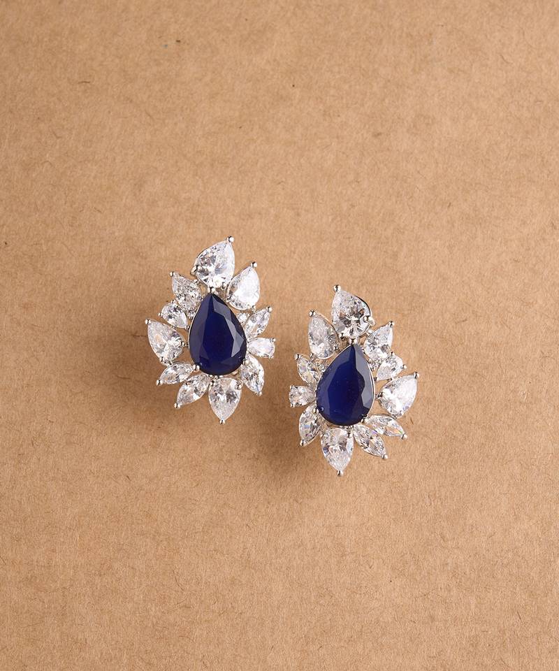 Silver plated navy blue stud earrings