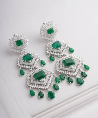 Silver plated emerald green dangler earrings 1