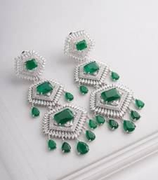 Silver plated emerald green dangler earrings