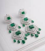 Silver plated emerald green dangler earrings