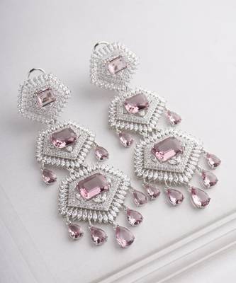 Silver plated pastel pink dangler earrings 1