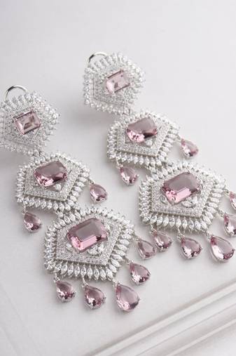Silver plated pastel pink dangler earrings
