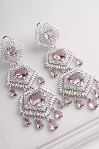 Silver plated pastel pink dangler earrings