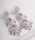 Silver plated pastel pink dangler earrings