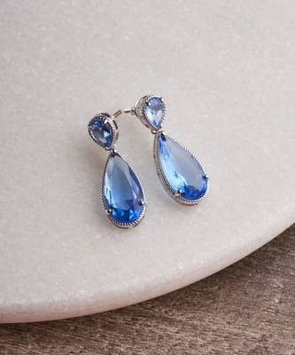 Silver plated blue pear drop earrings 1