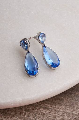 Silver plated blue pear drop earrings