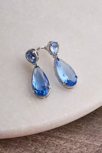 Silver plated blue pear drop earrings