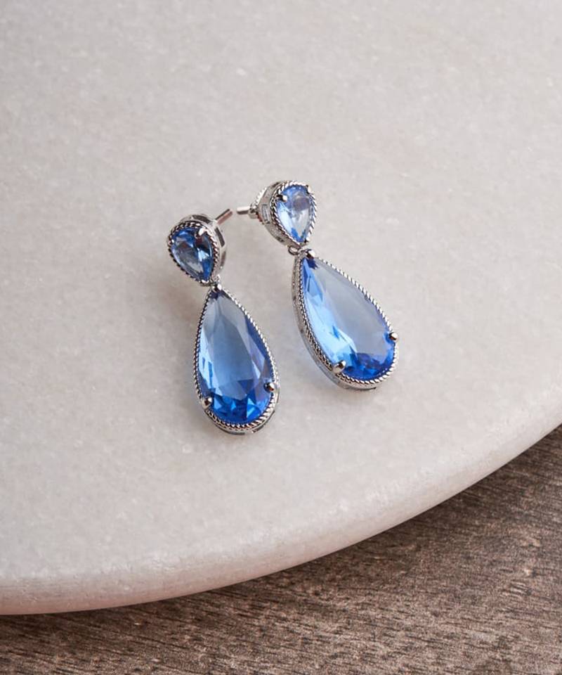 Silver plated blue pear drop earrings