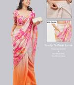 Pink linen printed saree with blouse