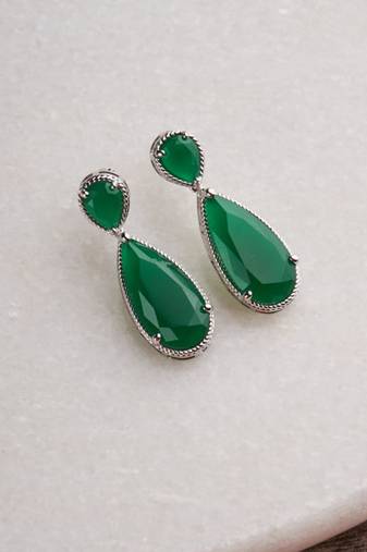 Silver plated emerald green pear drop earrings