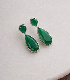 Silver plated emerald green pear drop earrings