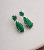 Silver plated emerald green pear drop earrings