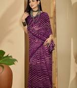 Purple pure georgette striped saree with blouse