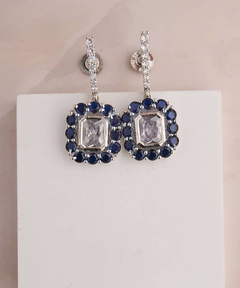 Silver plated dark blue drop earrings
