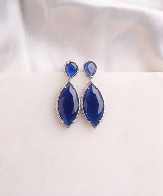 Silver plated navy blue pear drop earrings 1