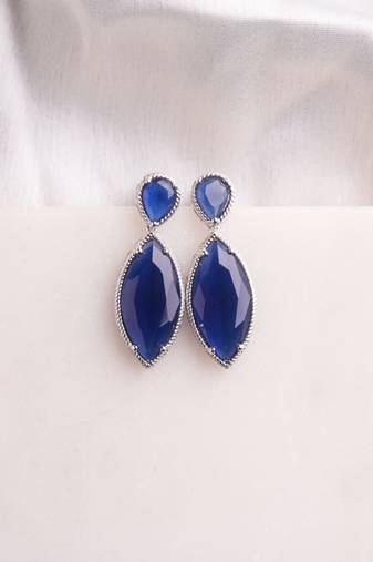 Silver plated navy blue pear drop earrings