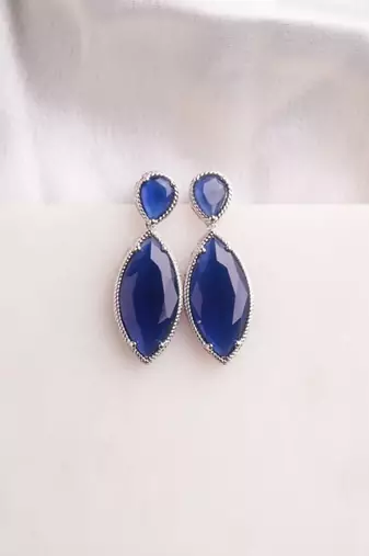 Silver plated navy blue pear drop earrings