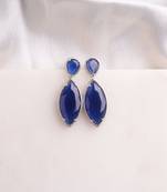 Silver plated navy blue pear drop earrings