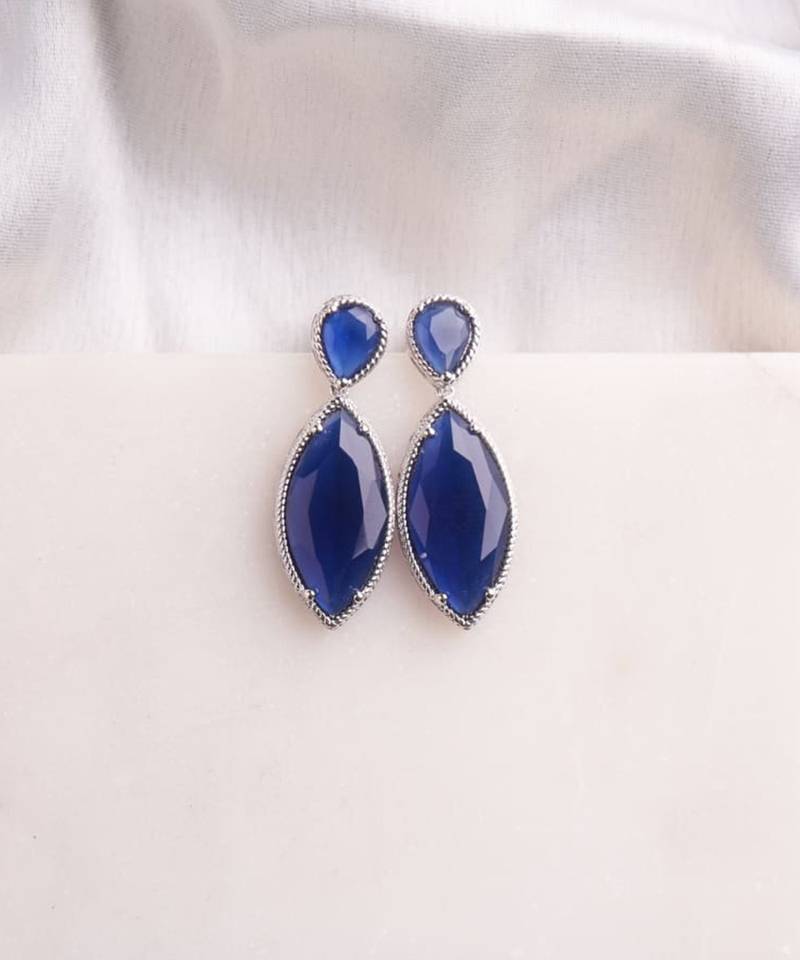 Silver plated navy blue pear drop earrings