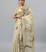 Cream tissue printed saree with blouse