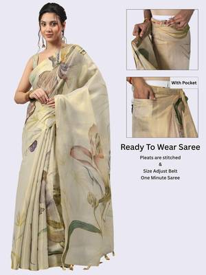 Cream tissue printed saree with blouse 2