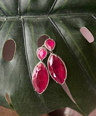Silver plated ruby red pear drop earrings 1