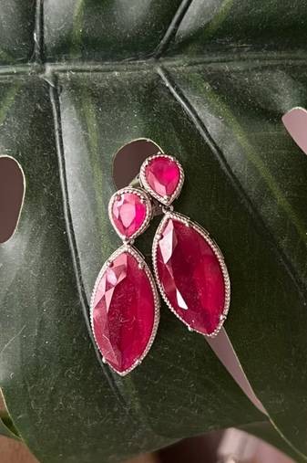 Silver plated ruby red pear drop earrings
