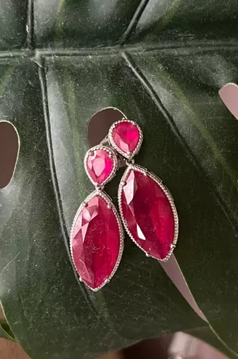 Silver plated ruby red pear drop earrings