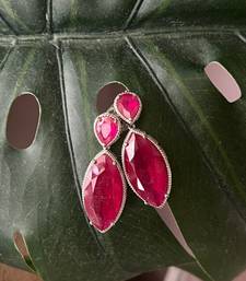 Silver plated ruby red pear drop earrings