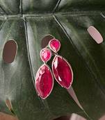 Silver plated ruby red pear drop earrings