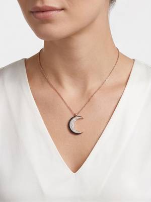 925 Sterling Silver  Rose Gold Crescent Moon Pendant Necklace Set  for Women 1