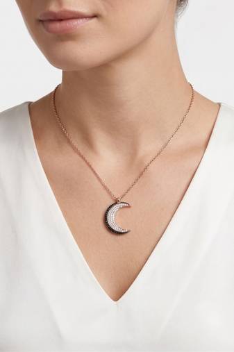 925 Sterling Silver  Rose Gold Crescent Moon Pendant Necklace Set  for Women