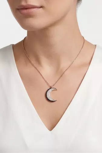 925 Sterling Silver  Rose Gold Crescent Moon Pendant Necklace Set  for Women