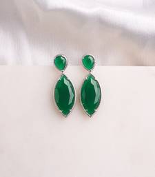 Silver plated emerald green pear drop earrings