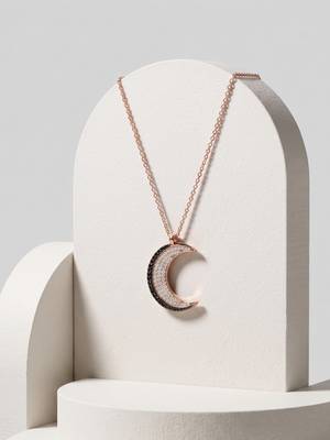 925 Sterling Silver  Rose Gold Crescent Moon Pendant Necklace Set  for Women 2