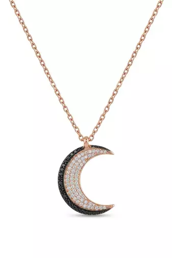 925 Sterling Silver  Rose Gold Crescent Moon Pendant Necklace Set  for Women
