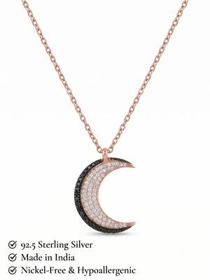 925 Sterling Silver  Rose Gold Crescent Moon Pendant Necklace Set  for Women 4